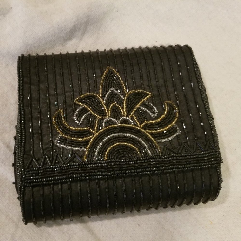 La Regale Black Beaded Shell Convertible Clutch